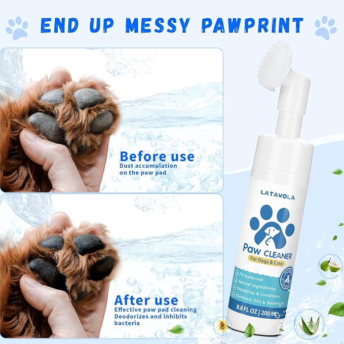 Paw Cleaner for Dogs and Cats,Magic Foam - Clean Paws No-Rinse Foaming Cleanser-Dry Shampoo, Foot Cleaner Brush - with Rose Extract, Odor Control Wash - Good for Puppy