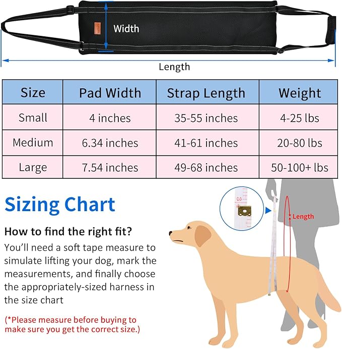 LOOBANI Dog Lift Harness | Portable Dog Sling for Large Dogs Hind Leg Support - Help Lift Back Legs for Up and Down Stairs, Canine Aid and Old K9 Cruciate Ligament Rehabilitation
