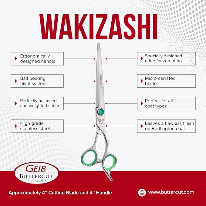 Geib Buttercut 8.5 inch Straight Dog Grooming Scissors, Wakizashi Professional Pet Grooming Stainless Steel Shears