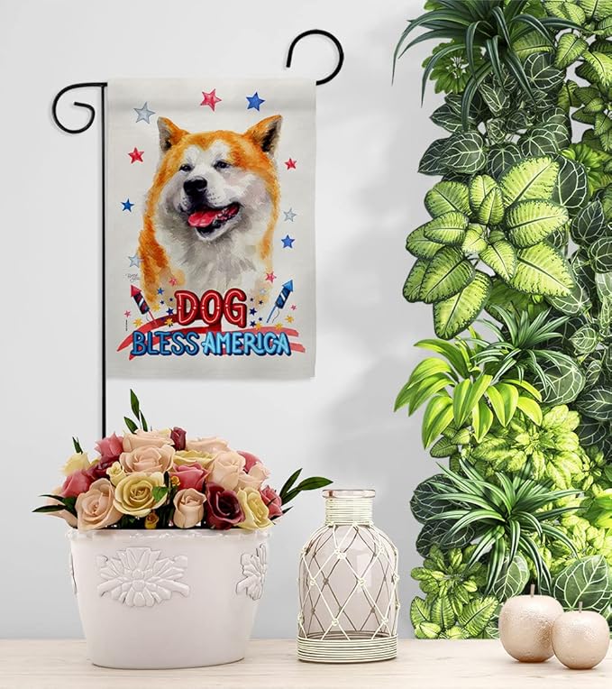 Breeze Decor Patriotic Akita Garden House Flag Kit Dog Puppy Spoiled Paw Canine Fur Pet Nature Farm Animal Creature Decoration Banner Small Yard Gift Double-Sided, Made in USA