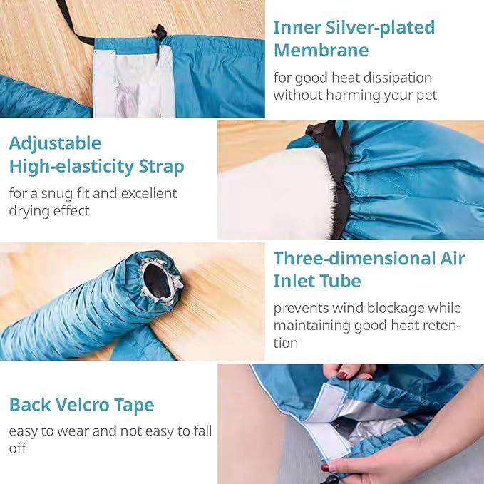 MANON ROSA Dog Drying Bag Hands Free Quick Drying Pet Grooming Tool for Small Medium Large Puff Fluff Dogs & Cats, 360 Degree Shower Bath Hair Dryer Suit (Small)