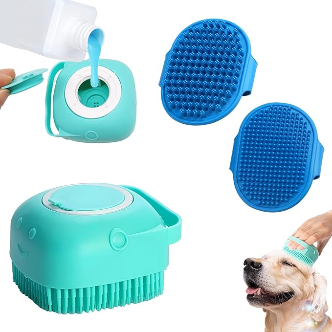 BLMHTWO 3 Pack Silicone Pet Bathing Brush with Adjustable Ring Handle for Short and Long-Haired Dogs and Cats