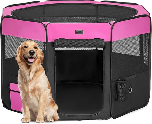 PETSFIT Dog Playpen Indoor/Outdoor,Portable Pet Playpen with Removable Zipper Top,Waterproof Bottom, Foldable Puppy Pen for Cats, Large Breeds (45.5”L x 45.5”W x 28.5”H)