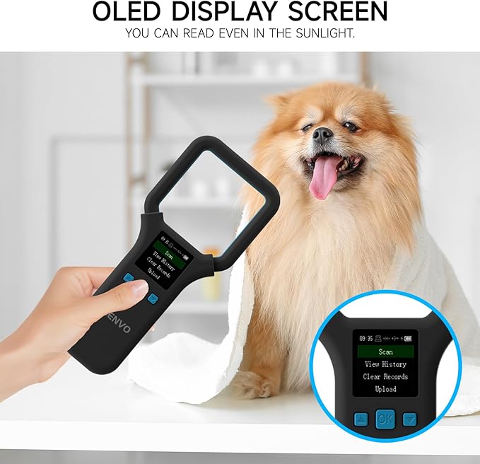 AR190E Bluethooth Pet Microchip Scanner, Wireless Handheld RFID Animal Reader, 134.2kHz Pet Chip Scanner with OLED Display Animal Tag Reader EMID FDX-B(ISO11784/11785)