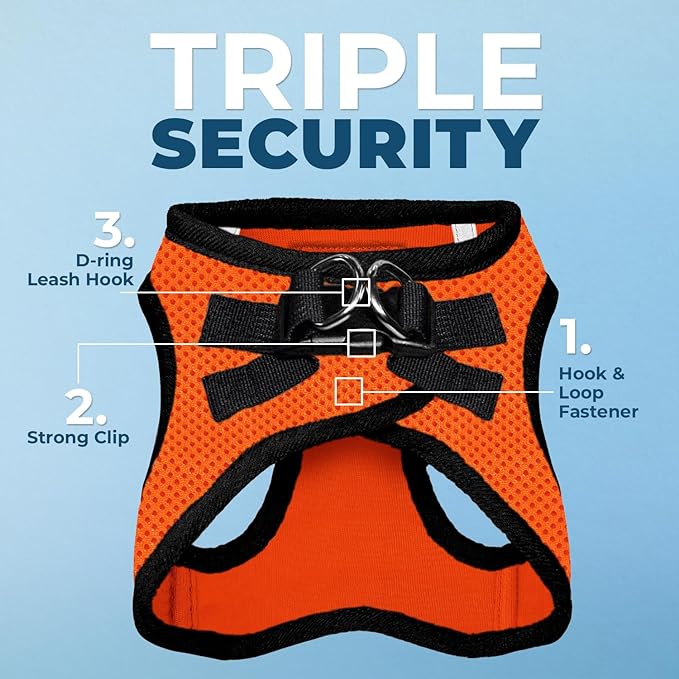Voyager Step-in Air Dog Harness - All Weather Mesh, Reflective, No Pull Harness for Small, Medium Dogs, Cats - Secure with Hook & Loop Fastener, Buckle, Double D-Rings - Orange/Black Trim, XXXS