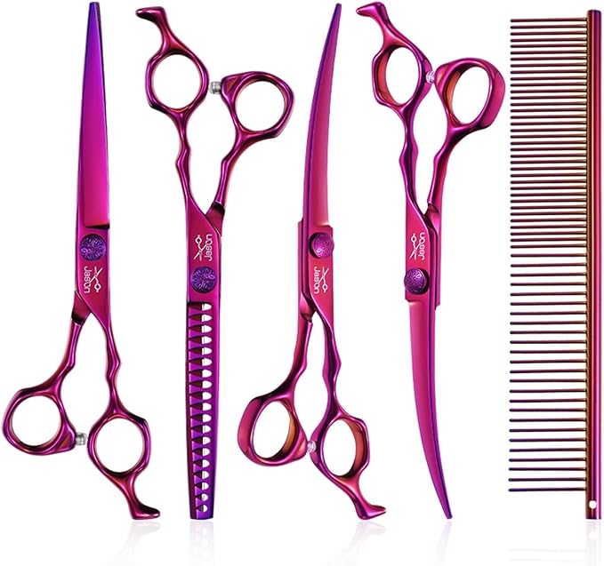 JASON 8" 26 Tooth Chunkers Shears for Dogs Ergonomic Cats Grooming Scissors & JASON Dog Grooming Scissors Set - Professional 6 in 1 Dog Shears Set