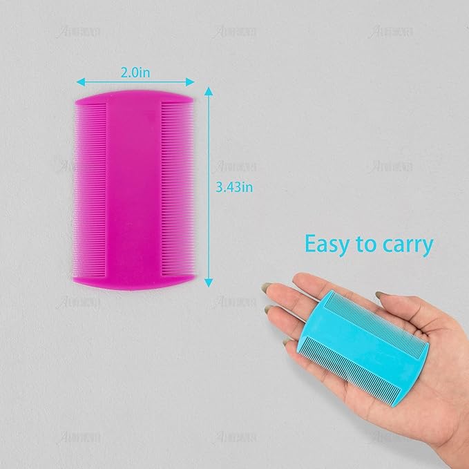 AUEAR, 12 Pack Pet Flea Lice Combs Double Sided Fine Tooth Dogs Cats Grooming Remove Float Hair Tear Marks Tick Removal Tool (6 Colors)