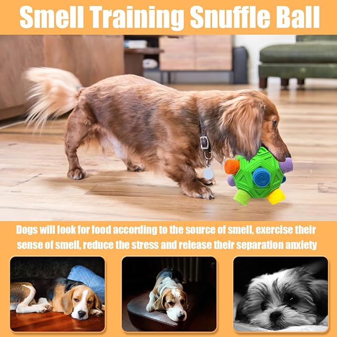 Dog Snuffle Ball-Interactive Puzzle Dog Toys Encourage Natural Foraging Skills Slow Feeder for Training and Stress Relief, Cloth Strip Hiding Food Chew Toys for Any Size Dogs with Squeaky Carrot Toy