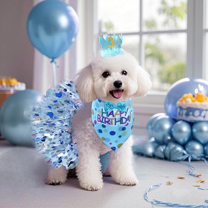 hoyuwak Dog Birthday Party Supplies Girl Dog Birthday Bandana Tutu Set Cute Hat Bow Tie Set for Large Medium Small Dogs