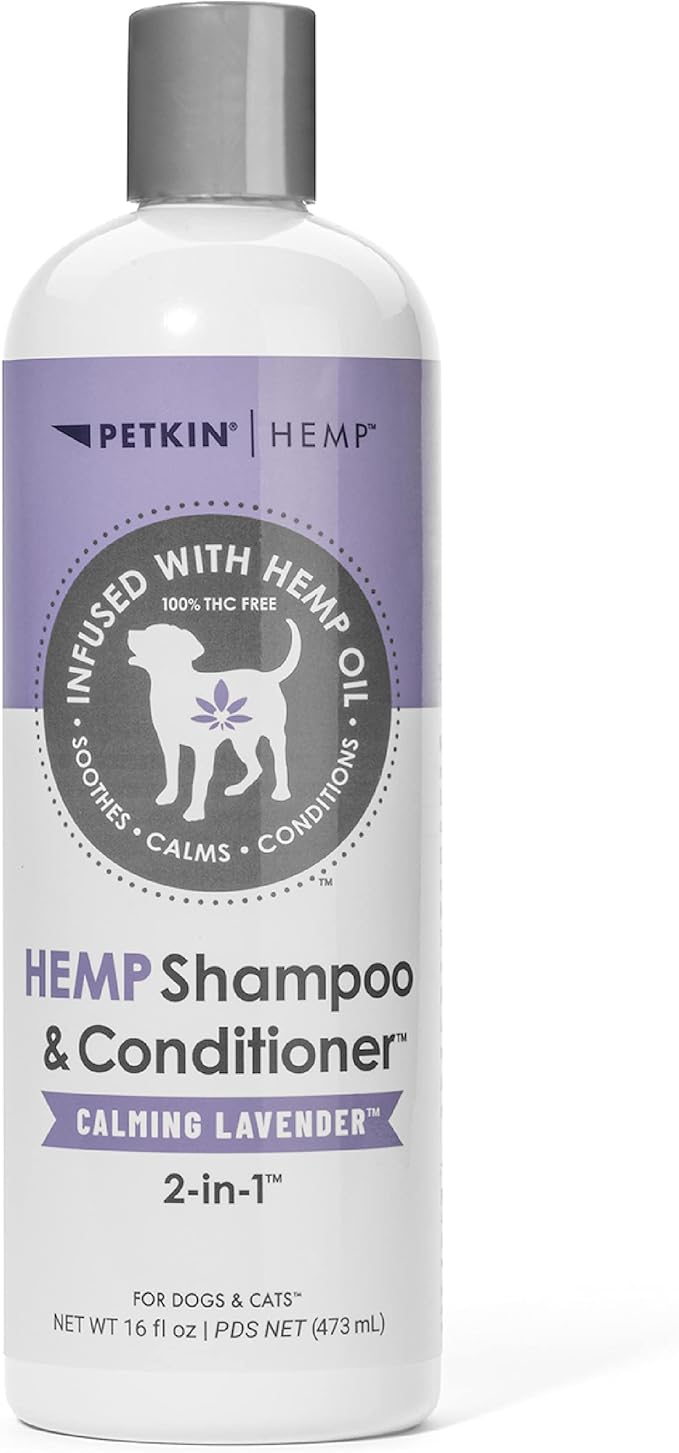 Petkin Hemp Shampoo & Conditioner for Dogs and Cats – with Hemp Oil & Calming Lavender Extract, 16 fl oz – Soothes, Calms & Conditions, Keeps Pet Smelling Great – for Home and Travel