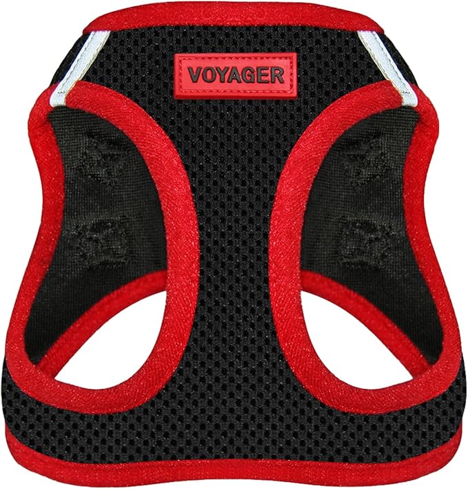 Voyager Step-in Air Dog Harness - All Weather Mesh, Reflective, No Pull Harness for Small, Medium Dogs, Cats - Secure with Hook & Loop Fastener, Buckle, Double D-Rings - Black/Red Trim, M