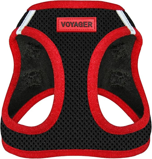 Voyager Step-in Air Dog Harness - All Weather Mesh, Reflective, No Pull Harness for Small, Medium Dogs, Cats - Secure with Hook & Loop Fastener, Buckle, Double D-Rings - Black/Red Trim, M