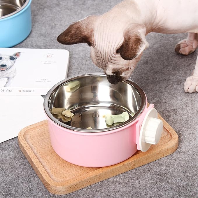 Crate Dog Bowl Removable Stainless Steel Water Food Feeder Bowls Cage Coop Cup for Cat Puppy Bird Pets