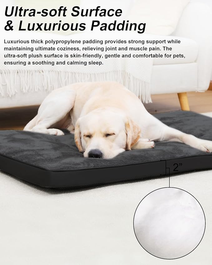 Dog Crate Bed for Large Size Dogs,Washable Dog Kennel Pad Ultra Soft Pet Sleeping Mat for Cages,Anti-Slip Bottom,35x22 inch,Black