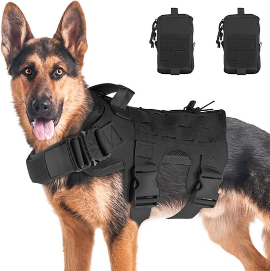 Tactical Dog Harness for Medium Large Dogs No-Pull,Dog Vest Harness with Metal Buckle,Adjustable Military Dog Harness with Laser Molle Panels for Hiking Training with Handle with Pockets