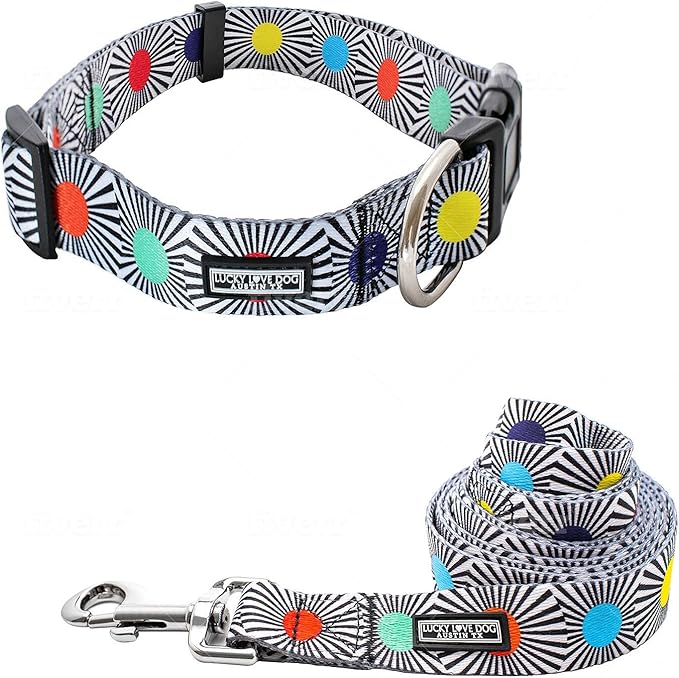 Lucky Love Dog, Adjustable Fun Style Collar and Leash Set for Dogs, Bright Color Matching Dog Collar and Leash - (X-Small, SOCO Combo)