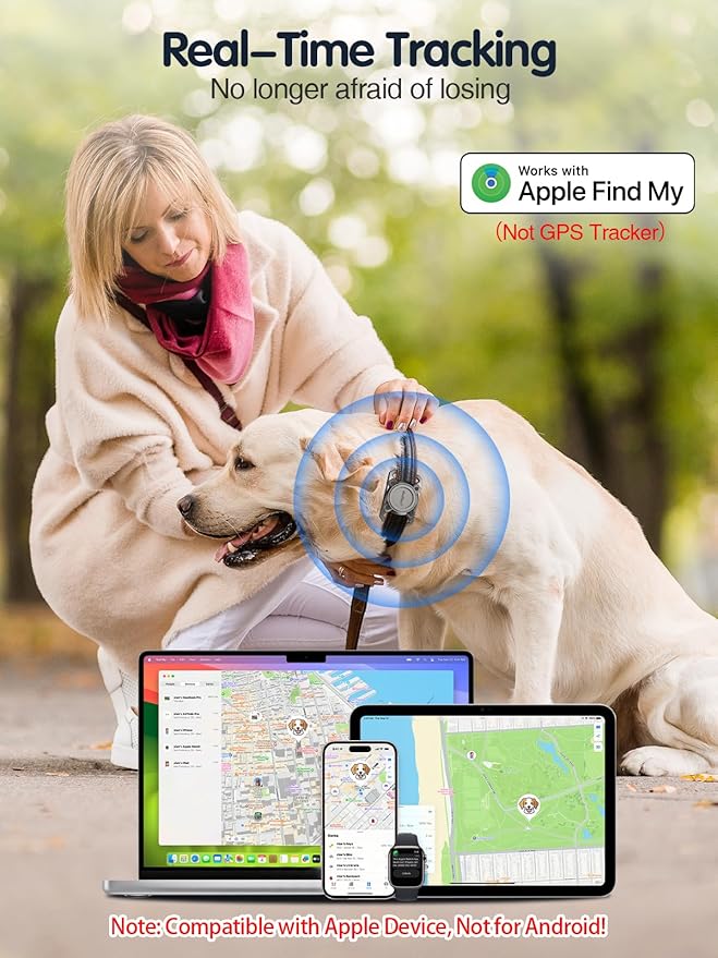 TopMade Smart Pet Tracker with Collar Holder, Cat Dog Tracker Compatible with Apple Find My, Anti-Lost Device Find Tag for Dogs, Cats, Pets, Luggage, Bag Straps, Not a GPS Tracker, Gunmetal