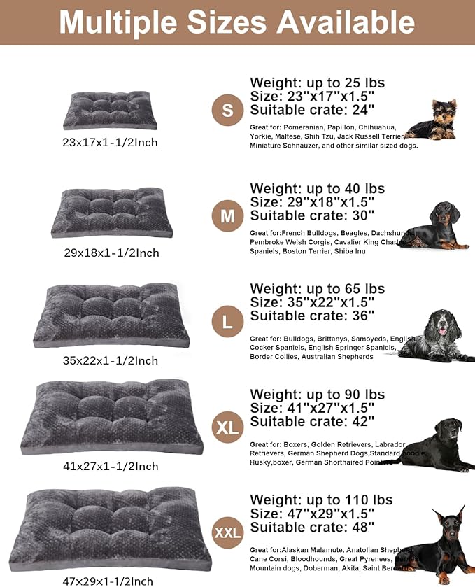 Dog Bed, Washable Cozy Plush Dog Crate Beds, Soft Comfy Kennel Pad Anti Slip Pet Sleeping Mat for Large, Jumbo, Medium, Small Dogs Breeds (23.0 L x 17.0 W x 1.5 Th Inches, Dark Grey)