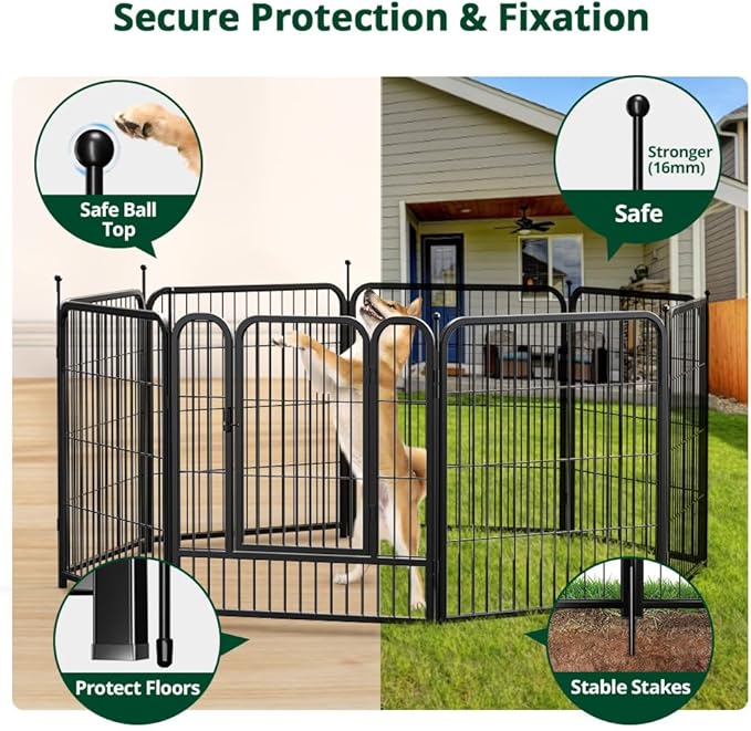 PawGiant Dog Fence Playpen 24”/32”/40” Indoor Outdoor for Small/Medium/Large Dogs, Metal Pet Puppy Cat Exercise Fencing Gate Crate Cage Outside RV, Camping, Yard, Garden