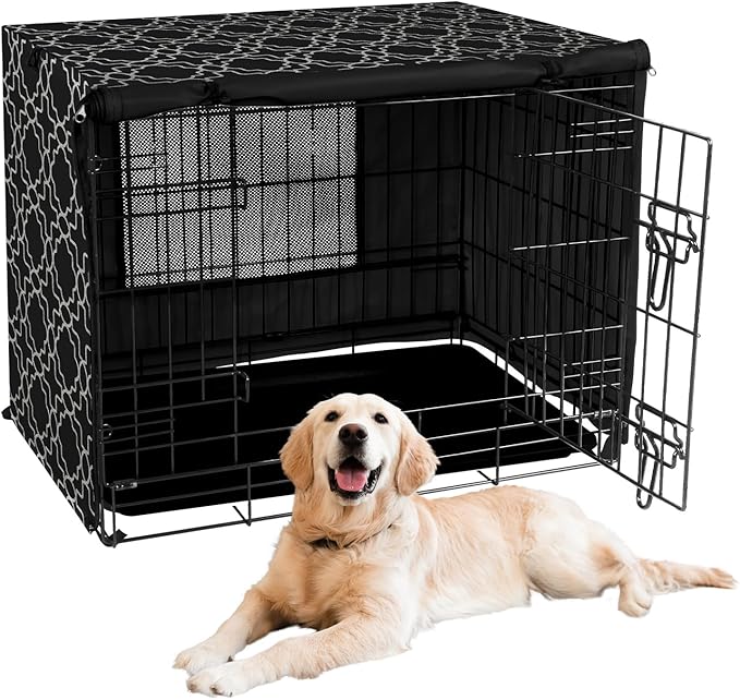 X-ZONE PET 48" Dog Crate Cover for Indoor/Outdoor - Heavy Duty Polyester Pet Kennel Cover Fits for Wire Dog Cage Black Print