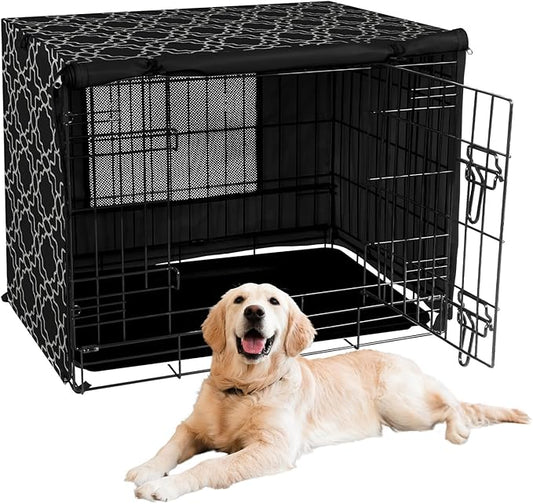 X-ZONE PET 36" Dog Crate Cover for Indoor/Outdoor - Heavy Duty Polyester Pet Kennel Cover Fits for Wire Dog Cage Black Print