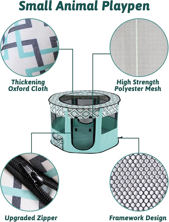 BNOSDM Rabbit Playpen with Zippered Top Portable Cat Play pens Cage Tent Kitten Foldable Pop Up playpen Indoor Outdoor Travel Use Exercise Yard Fence for Rabbits Kittens Cats