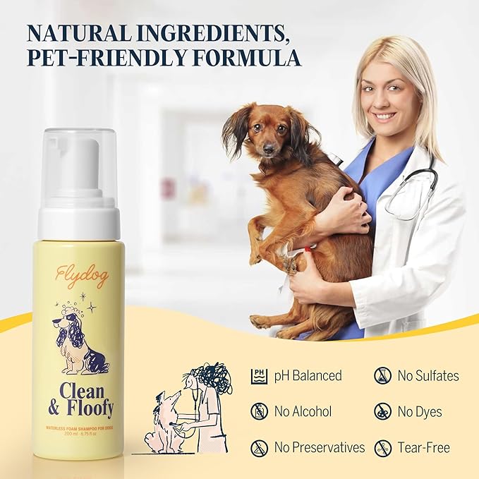 Clean and Floofy Waterless Dry Dog Shampoo with Glove – No Rinse Spray Foam, Anti-Itch, Odor Control, Moisturizing & Conditioning, Hydrating, Detangling, Sulfate-Free Pet Bath Wash for Dogs & Puppies