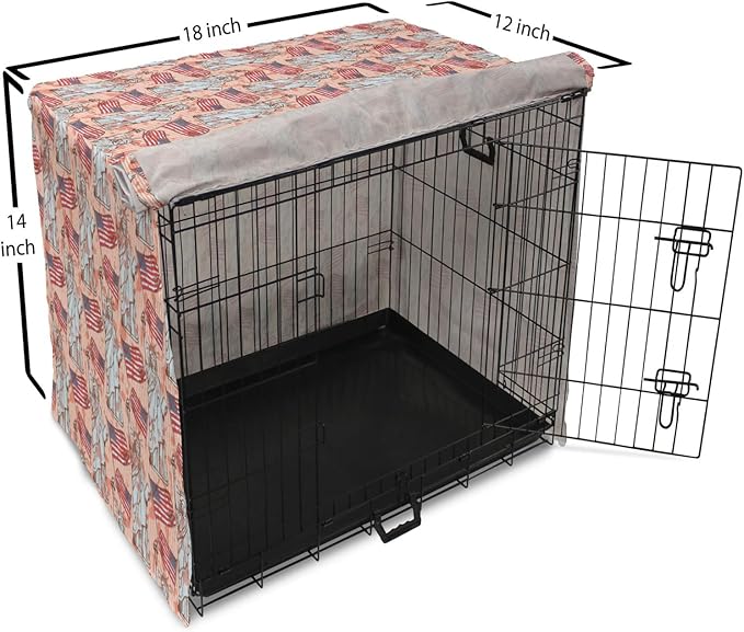 Ambesonne USA Dog Crate Cover, United States America Liberty Rhythmic Print, Easy to Use Pet Kennel Cover for Small Dogs Puppies Kittens, 18 Inch, Coral Multicolor