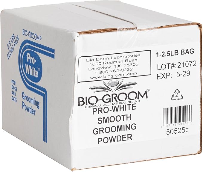 Bio-Groom Pro-White Dog Grooming Powder - Smooth Coat Defense, Dog Bathing Supplies, Puppy Wash, Cat & Dog Grooming Supplies, Cruelty-Free, Made in USA, Dog Powder for Odor - 2.5 lb Box