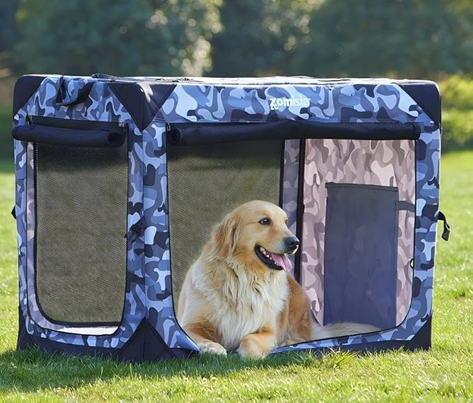 Collapsible Dog Crate for Large Dogs - 42 Inch Dog Travel Crate Portable with Breathable Mesh Windows, Soft Sided Dog Kennel Foldable for Indoor and Outdoor, Camo