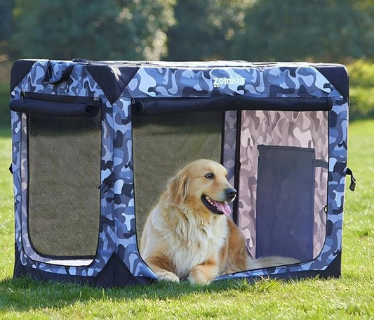 Collapsible Dog Crate for Large Dogs - 42 Inch Dog Travel Crate Portable with Breathable Mesh Windows, Soft Sided Dog Kennel Foldable for Indoor and Outdoor, Camo