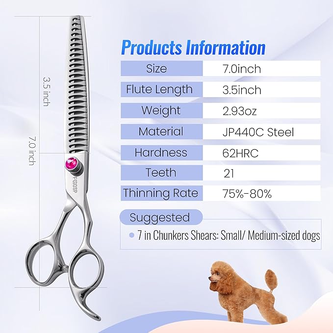 Chunkers Dog Grooming Scissors 7.0 in Professional Thinning Shears for Dogs Pet Grooming Scissors Chunkers Shears Dog Grooming Japan 440C 70% Thinning Rate 18 Teeth(7.0'',Chunkers)