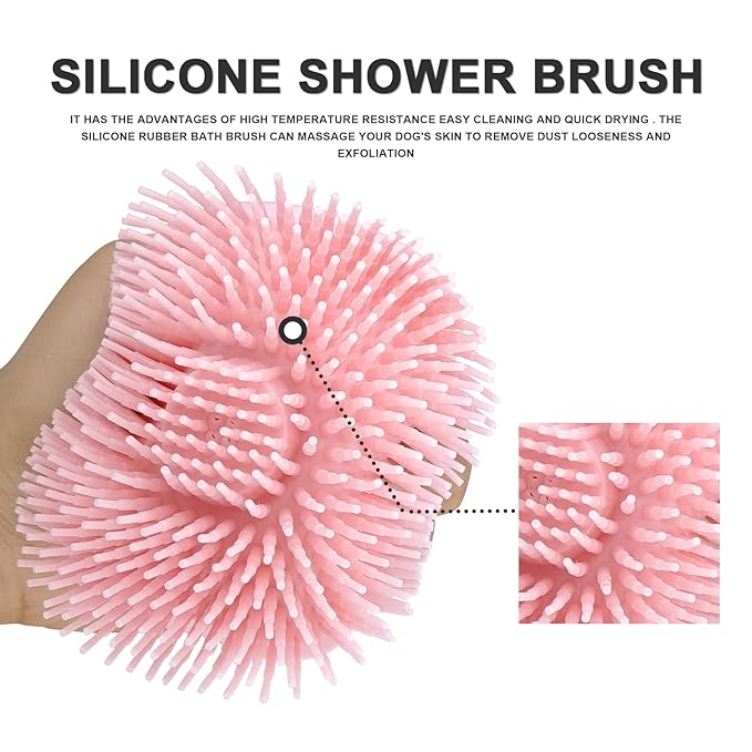 BLMHTWO Pet Bath Brush Dog Scrubber for Bath Pet Shampoo Brush Dog Bathing Brush Pet Bubble Brush with Silicone Loop Handle for Long Short Haired Dogs and Cats