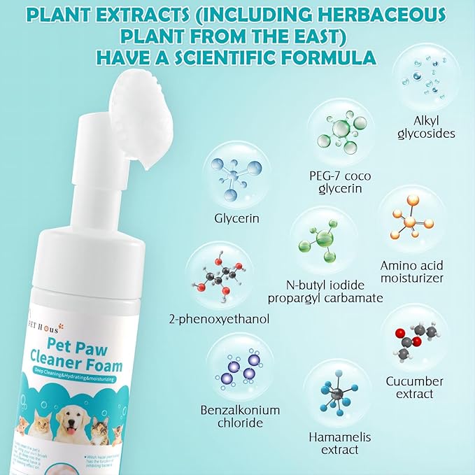 Paw Cleaner for Dogs and Cats,Pet Paw Foam Brush-Clean Paws，Cleaning Brush-Moisturizing to Prevent Dry Cracking,Odor Control,Rinse Free,Simple &Quick