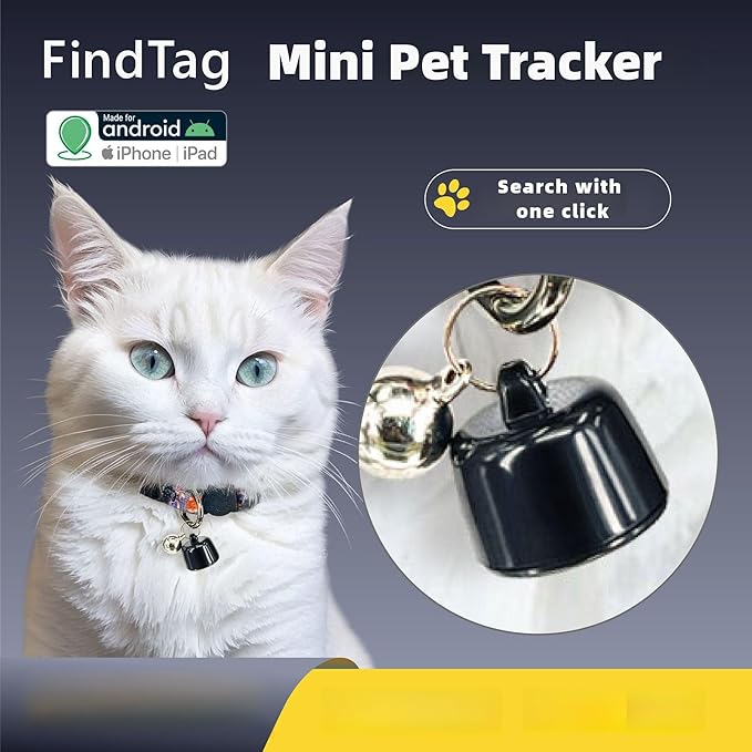 Cat Tracker, Mini Tracker for Pet iOS and Android, Smart Pet Tracker Location Tracking Collar, Works Worldwide with Any Collar, No Other Fees, Find Tag