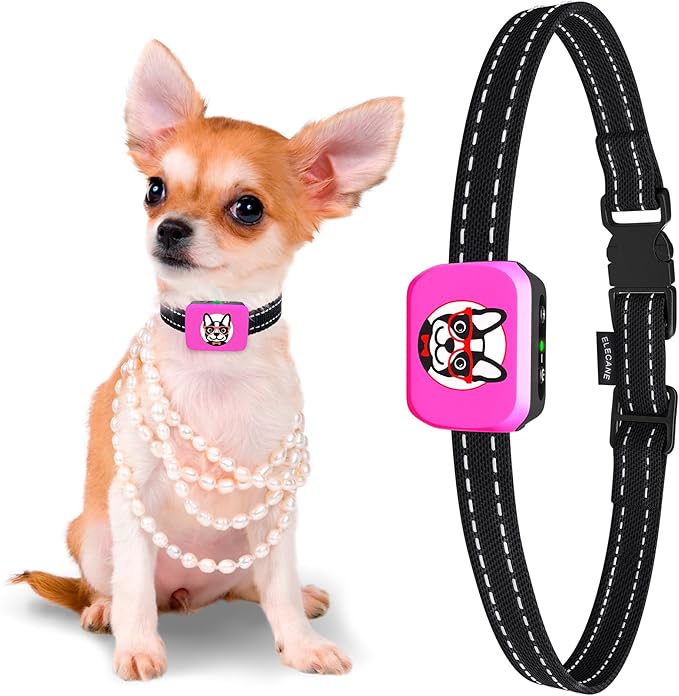 Small Dog Bark Collar Rechargeable - Smallest Bark Collar for Small Dogs 5-15lbs - Most Humane Stop Barking Collar - Dog Training No Shock Anti Bark Collar - Pet Bark Control Device (Pink)