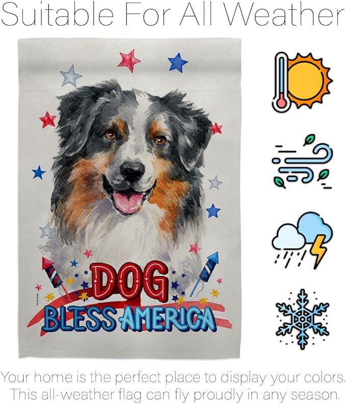 Breeze Decor Patriotic Australian Shepherd House Flag Pack Dog Puppy Spoiled Paw Canine Fur Pet Nature Farm Animal Creature Vintage Applique Banner Small Garden Yard Gift Double-Sided, Made in USA