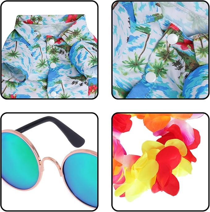 3Pieces Pet Dog Hawaiian Costume Summer Tropical Outfit Hawaiian Dog Shirt for Medium Pet Beach Seaside Casual Wear Parties Photo Event Decorations (XX-Large)