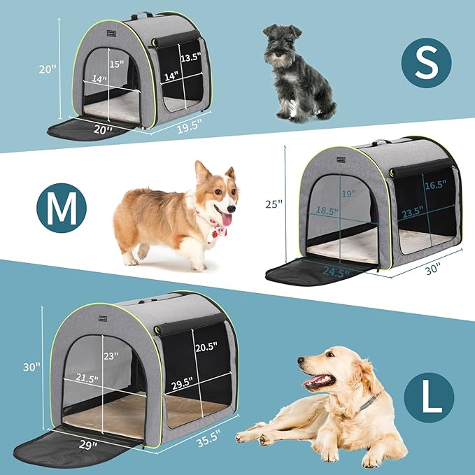 PETSFIT Collapsible Dog Crate, Dog Crate Travel - 35.5 Inch Lightweight, Roomy, Easy to Set Up, Sturdy Portable Dog Kennel with Thick Mat, Grey