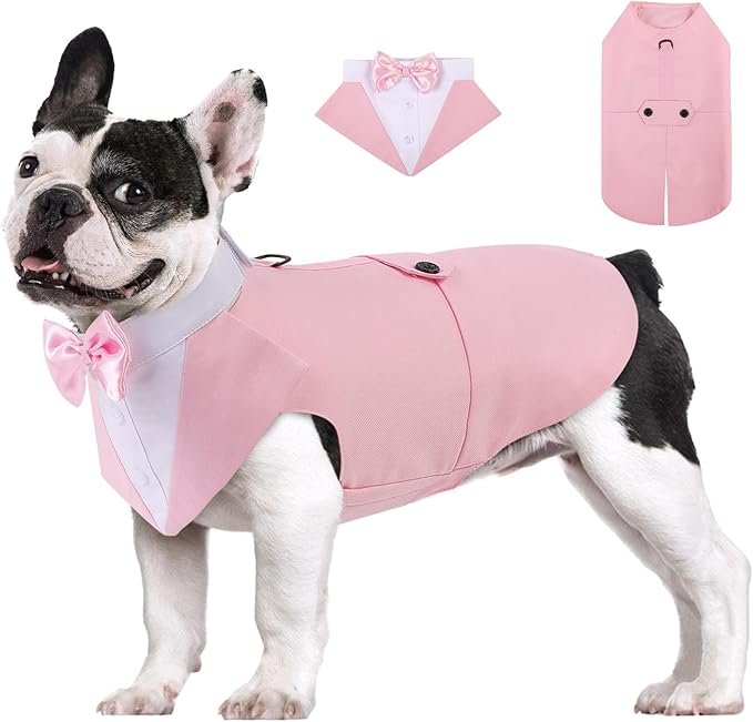 AOFITEE Dog Tuxedo Formal Dog Suit and Bandana Set, Gentle Dogs Wedding Party Suit Bow Tie Shirt, Tuxedo for Small Dogs Costume Outfit with Detachable Bowtie Collar for Christmas Halloween Dress Up