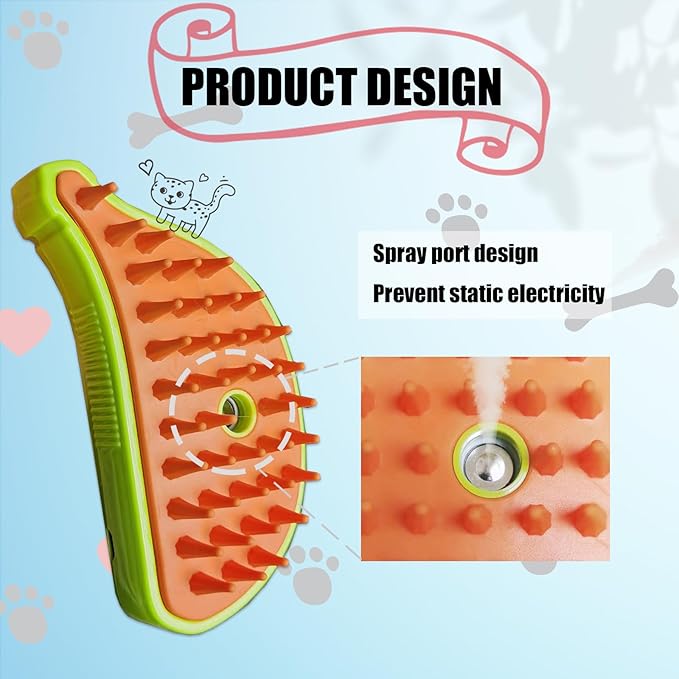 Cat Steam Brush with Water Steamy Pet Brush Spray Misty Cat Brush for Deshedding with Charging Cable Silicone ALD-001-G (Banana Green)