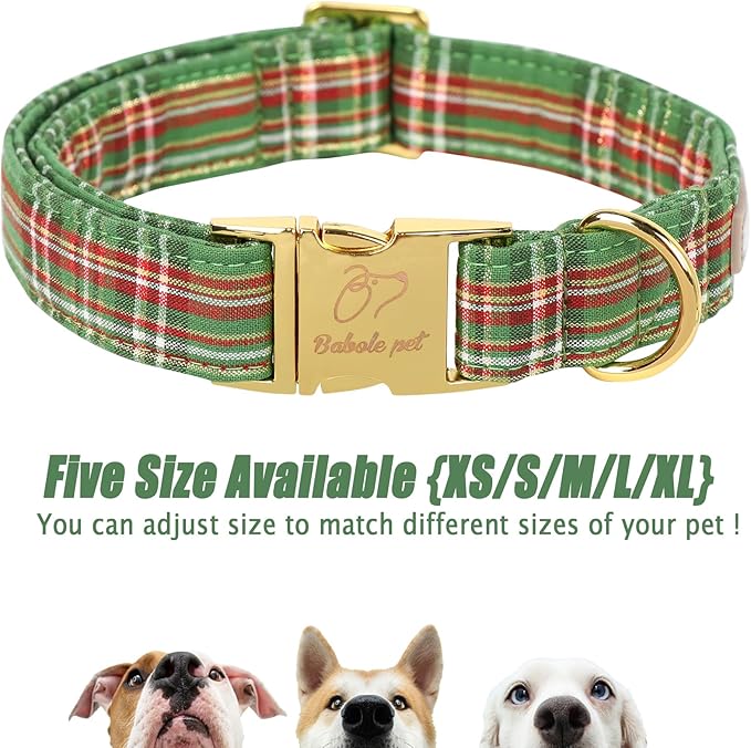 Christmas Dog Collars for Small Dog,Green Dog Collar with Safety Metal Buckle Adjustable Puppy Collars for Medium Large Dog,Boy&Girl&Female Dog Gift,XS-8"-13"