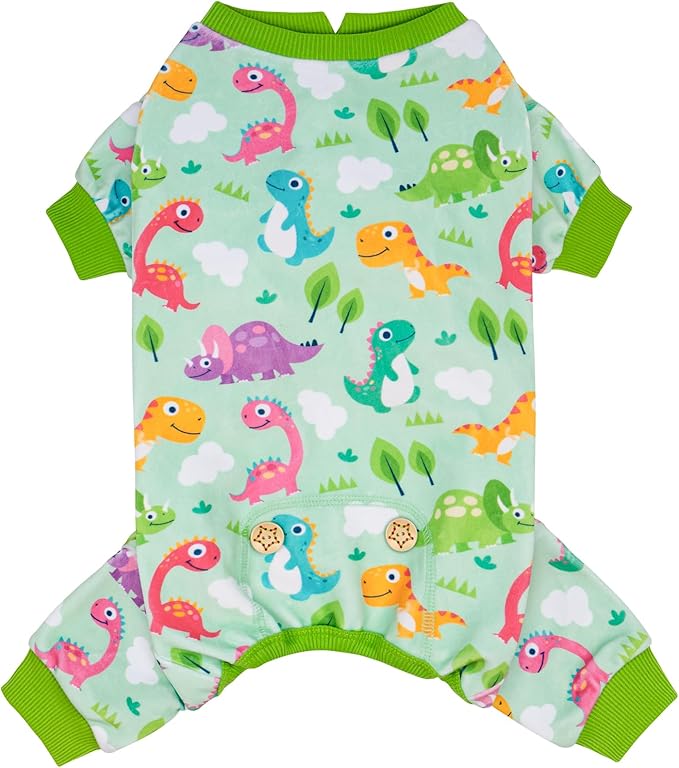 KYEESE Dog Pajamas Small Dog Pajamas with Colorful Dinosaurs Stretchy Pet Jammies Onesie Velvet Pjs Comfy Clothes for Dogs Boy Girl Soft Outfit, X-Large