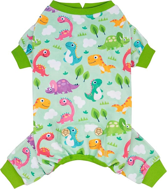 KYEESE Dog Pajamas Small Dog Pajamas with Colorful Dinosaurs Stretchy Pet Jammies Onesie Velvet Pjs Comfy Clothes for Dogs Boy Girl Soft Outfit, X-Large