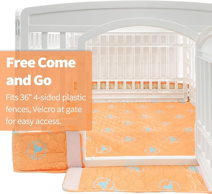 PJYuCien Dog Playpen Bottom Pad Fits for 36 Inch 4 Panels Exercise Pet Pen, Using as a Fence Stabilization and Puppy Pen Mat, Hoop and Loop Design,Orange (Playpen Not Included)