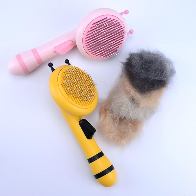 Cat Self Cleaning Slicker Brush, Grooming Brush, Short and Long Haired remover for Dogs and Cats, Slicker Removes Loose Undercoat & Tangled Hair (Bee-pink)