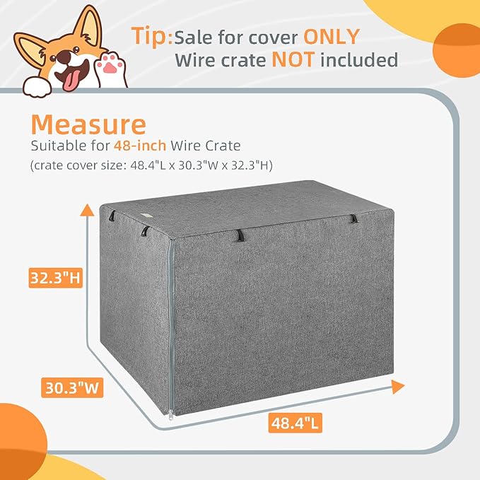 Dog Crate Cover - Kennel Covers Fit for 48 Inch Dogs Crate, Double Door Polyester for Wire Puppy Cage Indoor Outdoor Protection, Grey