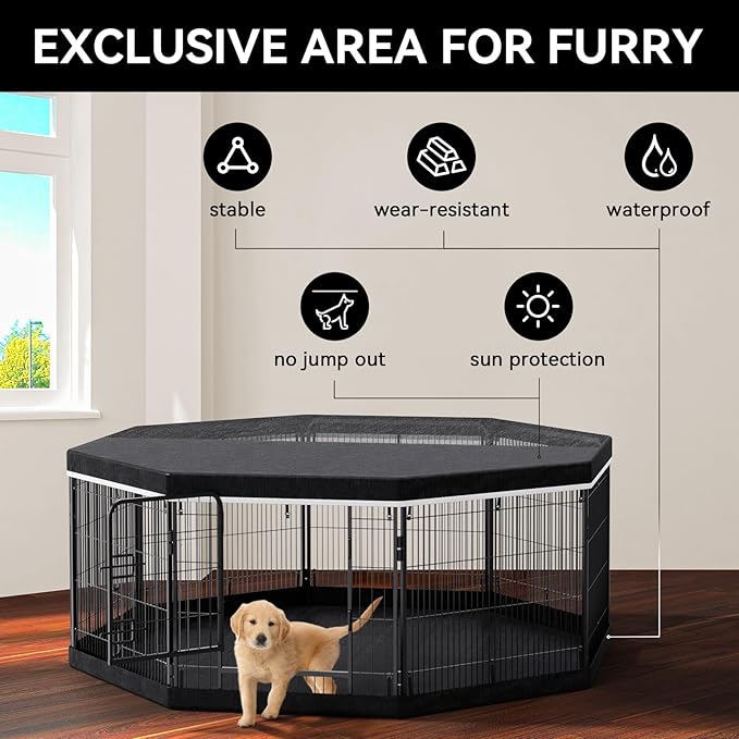 PJYuCien Dog Playpen Plus Storage Bag for Camping, 32" H Dog Pen with Extra Hard Bottom and Top，Heavy Duty Foldable Puppy Playpen for Puppies/Small and Medium Dogs, 8 Panels