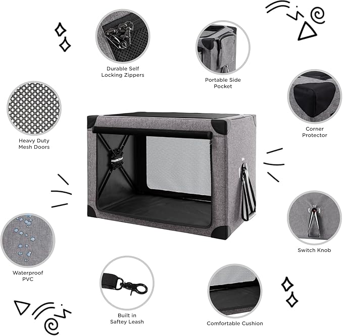 Collapsible Dog Crate - 26 Inch Portable Foldable Travel Crates for Small Dogs with Detachable Storage Bag, Removable Pad, and Mesh Windows for Outdoor & Indoor