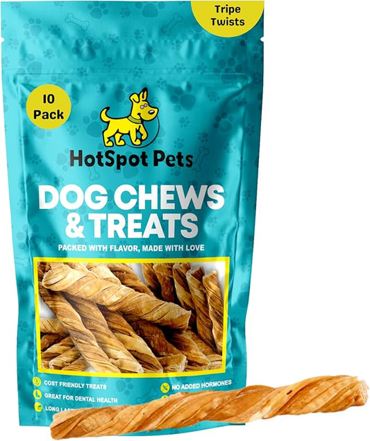hotspot pets Tripe Twists for Dogs - Premium All Natural Beef Sticks - Single Ingredient Crunchy Dog Chew Treats - Rawhide Free -6 Inch Dog Treats